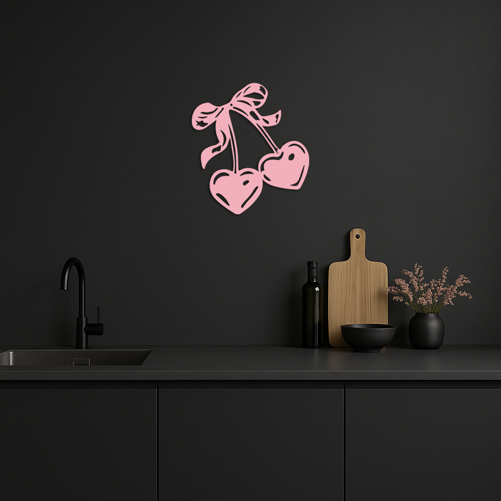 Cherry Heart Silhouette Metal Wall Art – Romantic Bow Design - KAFGP046 - Tampa Home & Garden Store