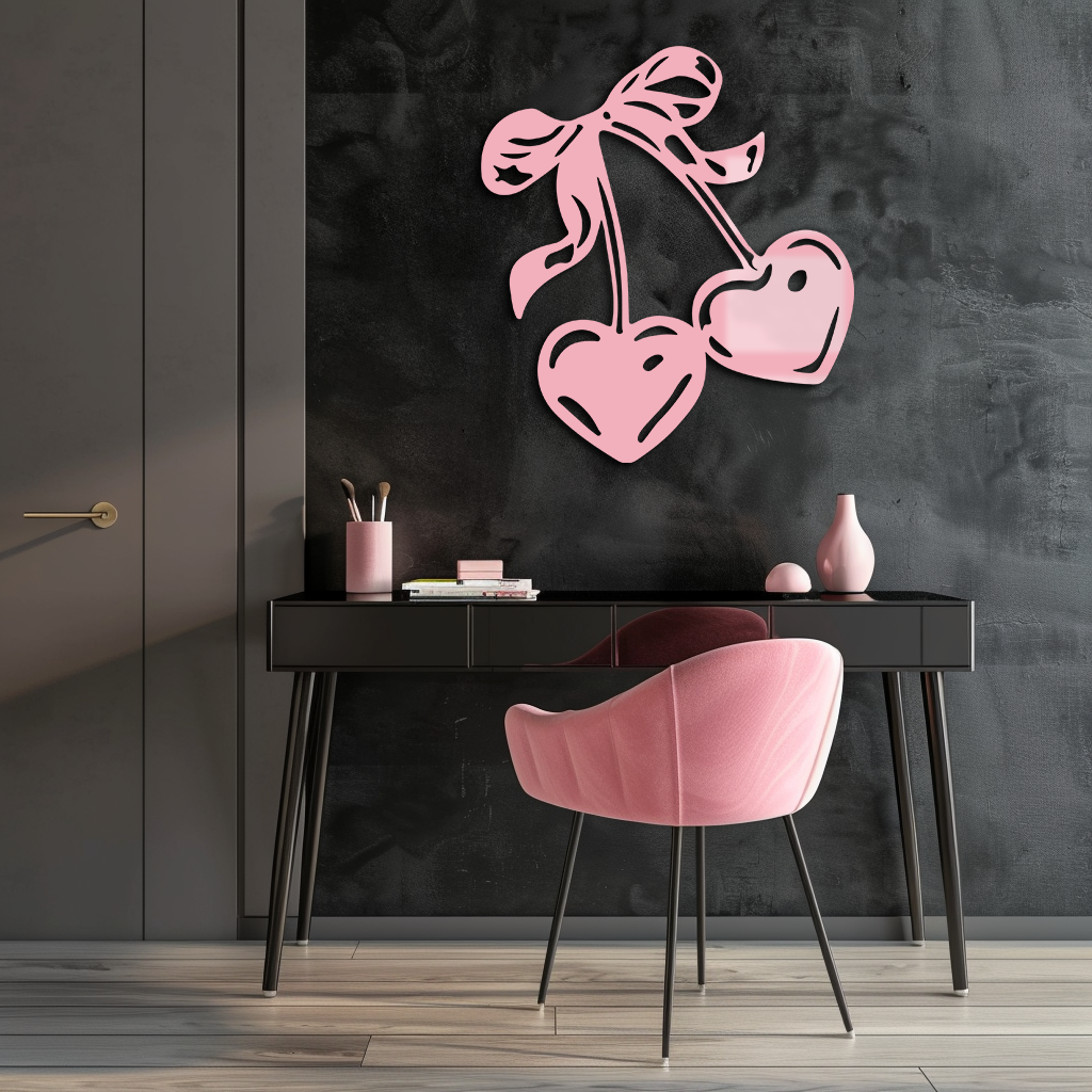 Cherry Heart Silhouette Metal Wall Art – Romantic Bow Design - KAFGP046 - Tampa Home & Garden Store
