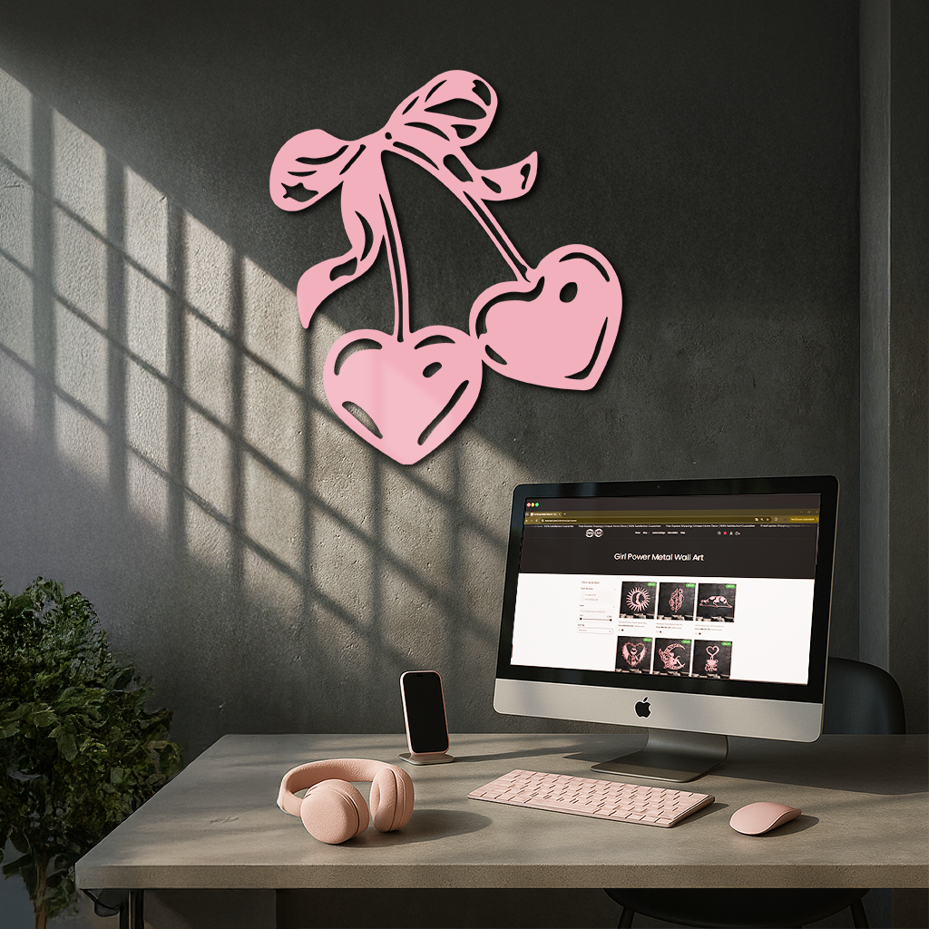 Cherry Heart Silhouette Metal Wall Art – Romantic Bow Design - KAFGP046 - Tampa Home & Garden Store