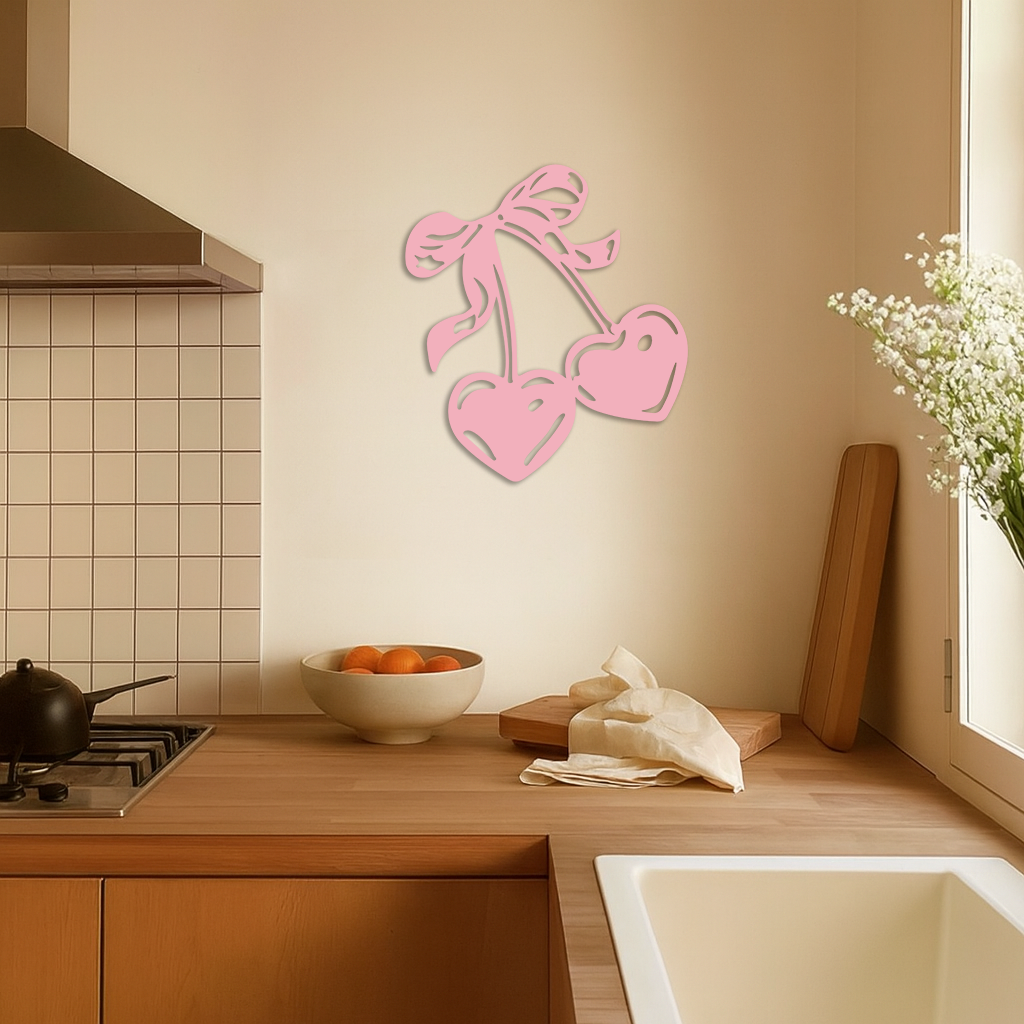 Cherry Heart Silhouette Metal Wall Art – Romantic Bow Design - KAFGP046 - Tampa Home & Garden Store