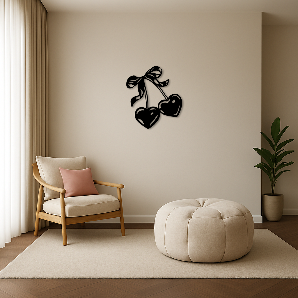 Cherry Heart Silhouette Metal Wall Art – Romantic Bow Design - KAFGP046 - Tampa Home & Garden Store