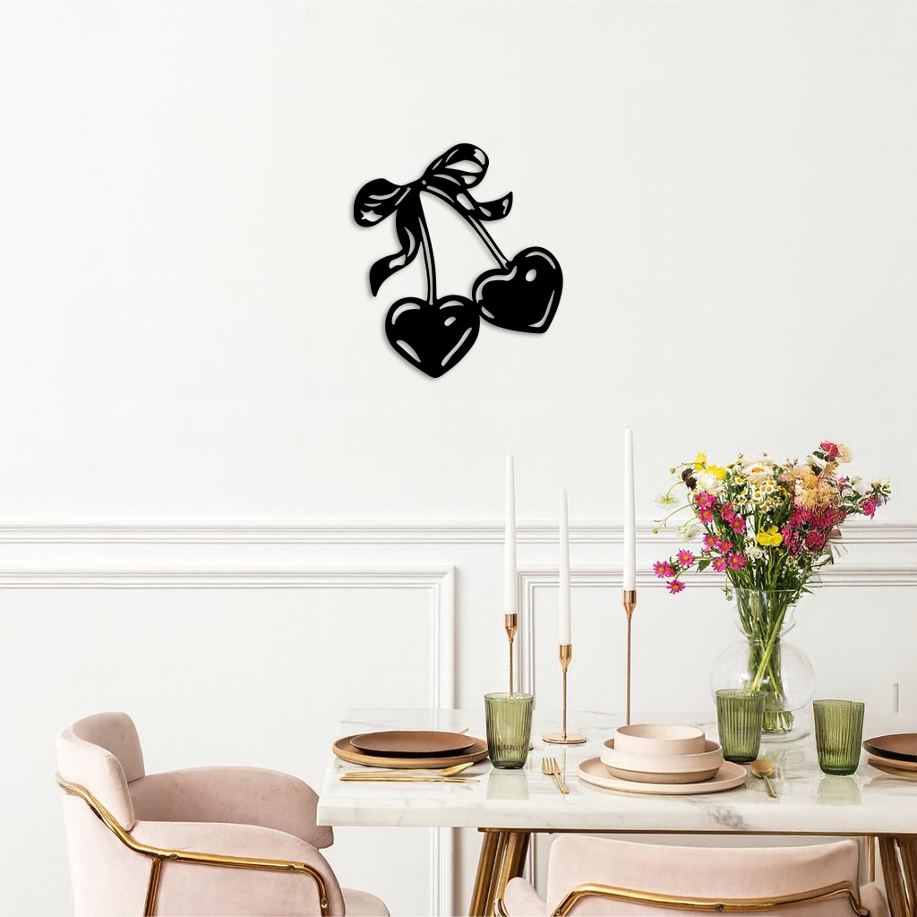 Cherry Heart Silhouette Metal Wall Art – Romantic Bow Design - KAFGP046 - Tampa Home & Garden Store