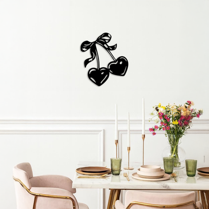 Cherry Heart Silhouette Metal Wall Art – Romantic Bow Design - KAFGP046 - Tampa Home & Garden Store
