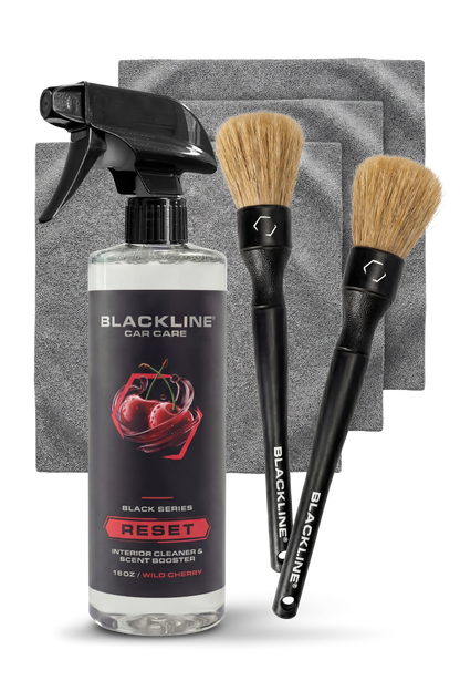 BLACKLINE Car Care RESET interior cleaner & scent booster spray bottle with 2 brushes on Tampa Home & Garden Store