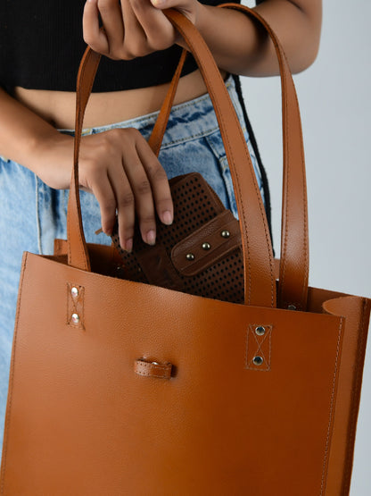 Chestnut Elegance Leather Tote - Tampa Home & Garden Store