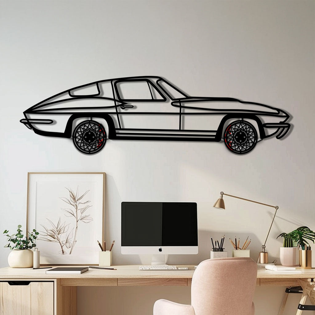 Chevrolet Corvette C3 Stingray Metal Car Wall Art with Rotating Wheels - Classic American Muscle Silhouette - Interactive Automotive Decor - KAFMEKA120 - Tampa Home & Garden Store