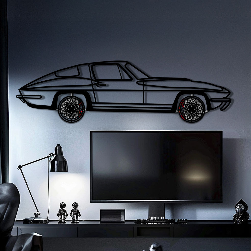 Chevrolet Corvette C3 Stingray Metal Car Wall Art with Rotating Wheels - Classic American Muscle Silhouette - Interactive Automotive Decor - KAFMEKA120 - Tampa Home & Garden Store