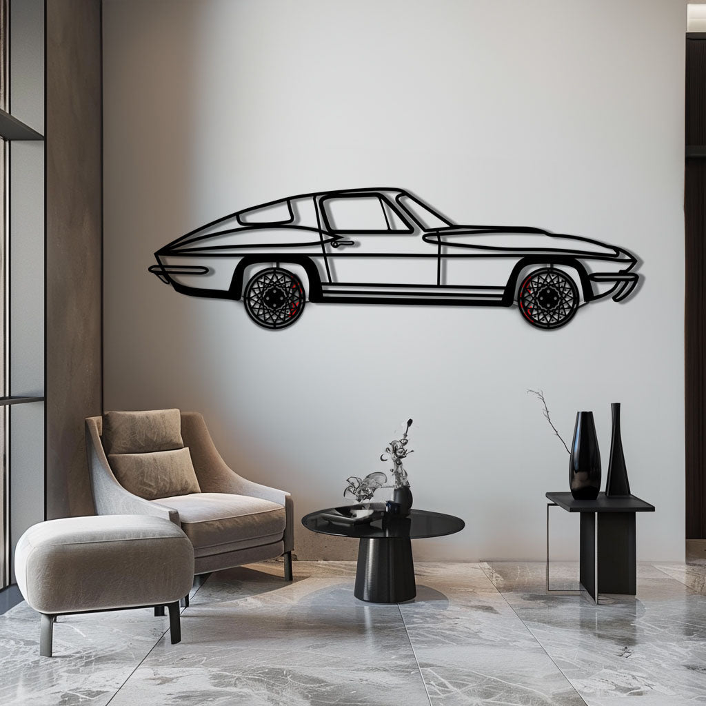 Chevrolet Corvette C3 Stingray Metal Car Wall Art with Rotating Wheels - Classic American Muscle Silhouette - Interactive Automotive Decor - KAFMEKA120 - Tampa Home & Garden Store