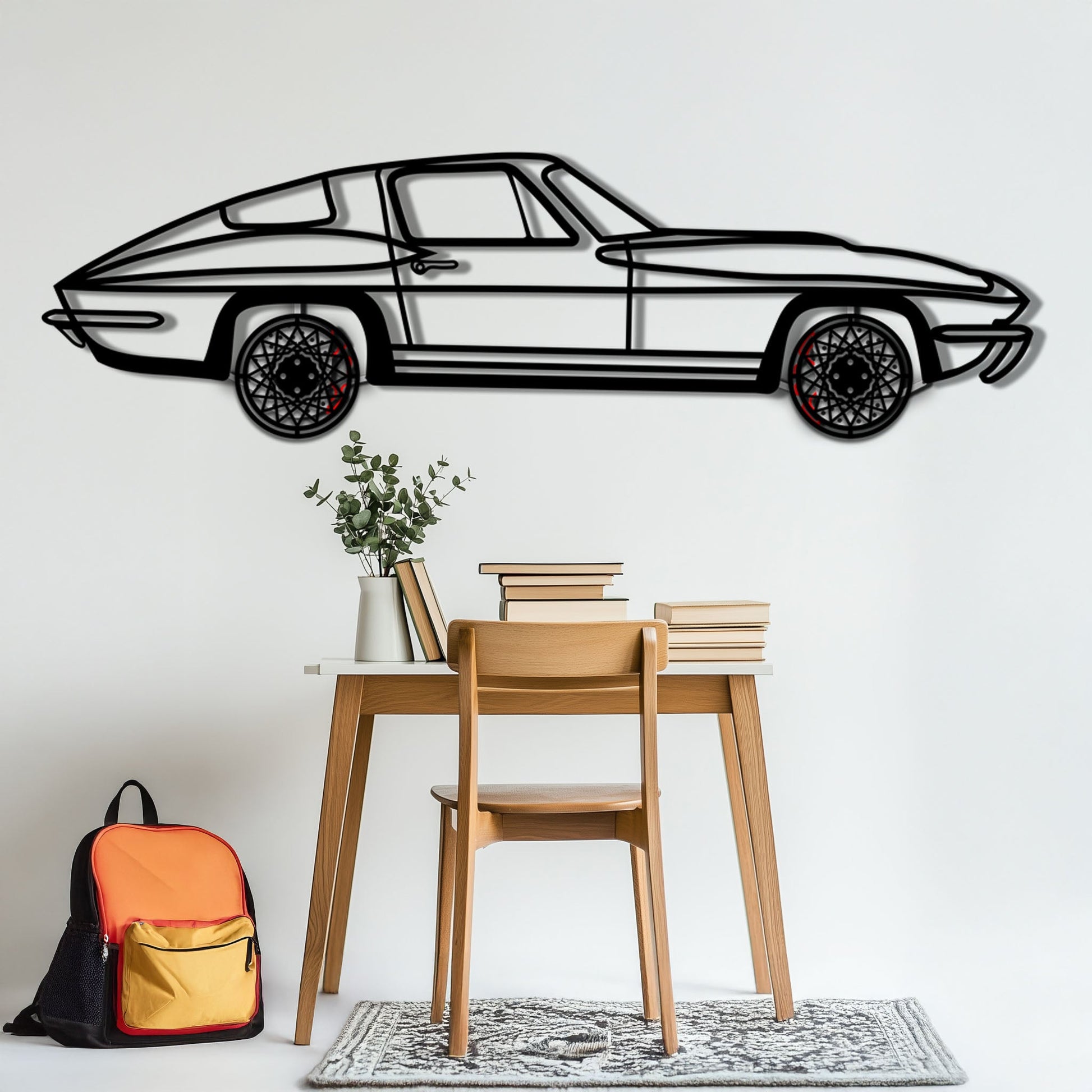 Chevrolet Corvette C3 Stingray Metal Car Wall Art with Rotating Wheels - Classic American Muscle Silhouette - Interactive Automotive Decor - KAFMEKA120 - Tampa Home & Garden Store