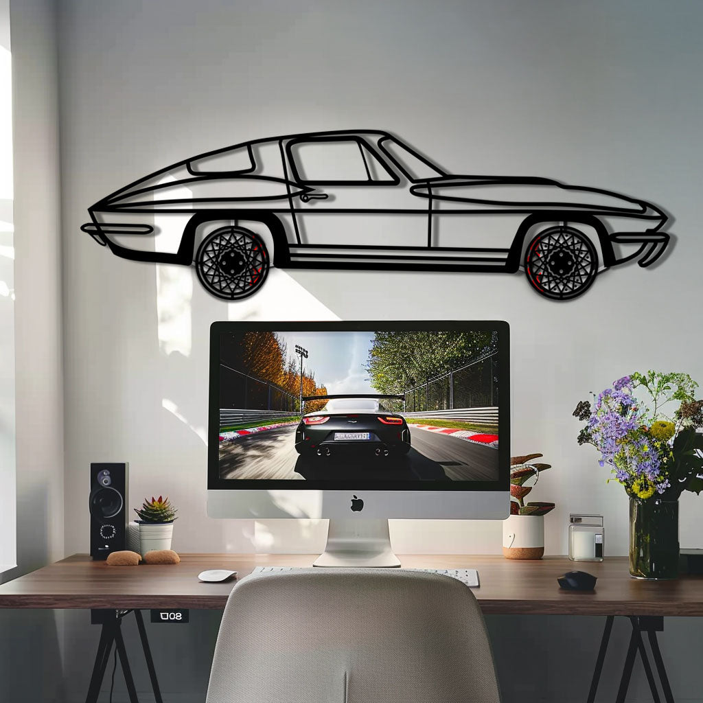 Chevrolet Corvette C3 Stingray Metal Car Wall Art with Rotating Wheels - Classic American Muscle Silhouette - Interactive Automotive Decor - KAFMEKA120 - Tampa Home & Garden Store