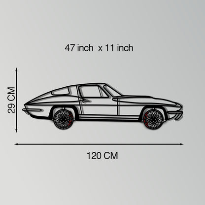 Chevrolet Corvette C3 Stingray Metal Car Wall Art with Rotating Wheels - Classic American Muscle Silhouette - Interactive Automotive Decor - KAFMEKA120 - Tampa Home & Garden Store