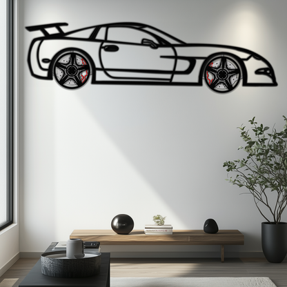 Chevrolet Corvette C5 Metal Wall Art – Rotating Wheels Sports Car Silhouette Wall Decor Gift-KAFMEKA092 - Tampa Home & Garden Store