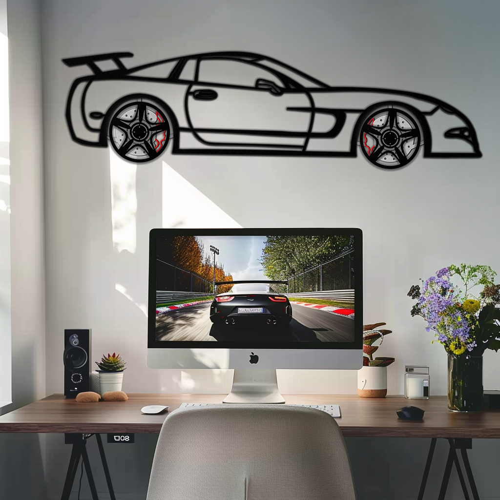 Chevrolet Corvette C5 Metal Wall Art – Rotating Wheels Sports Car Silhouette Wall Decor Gift-KAFMEKA092 - Tampa Home & Garden Store
