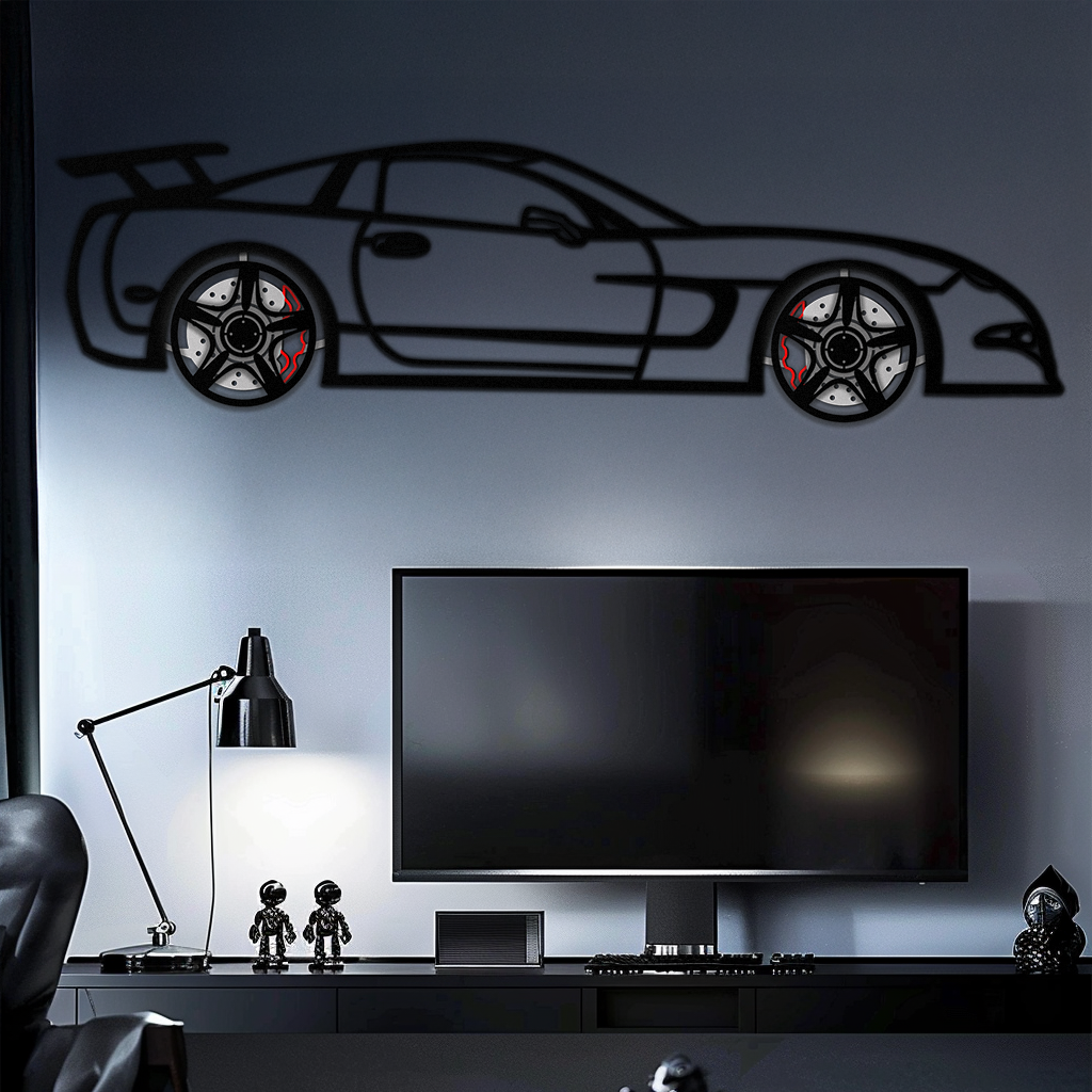 Chevrolet Corvette C5 Metal Wall Art – Rotating Wheels Sports Car Silhouette Wall Decor Gift-KAFMEKA092 - Tampa Home & Garden Store
