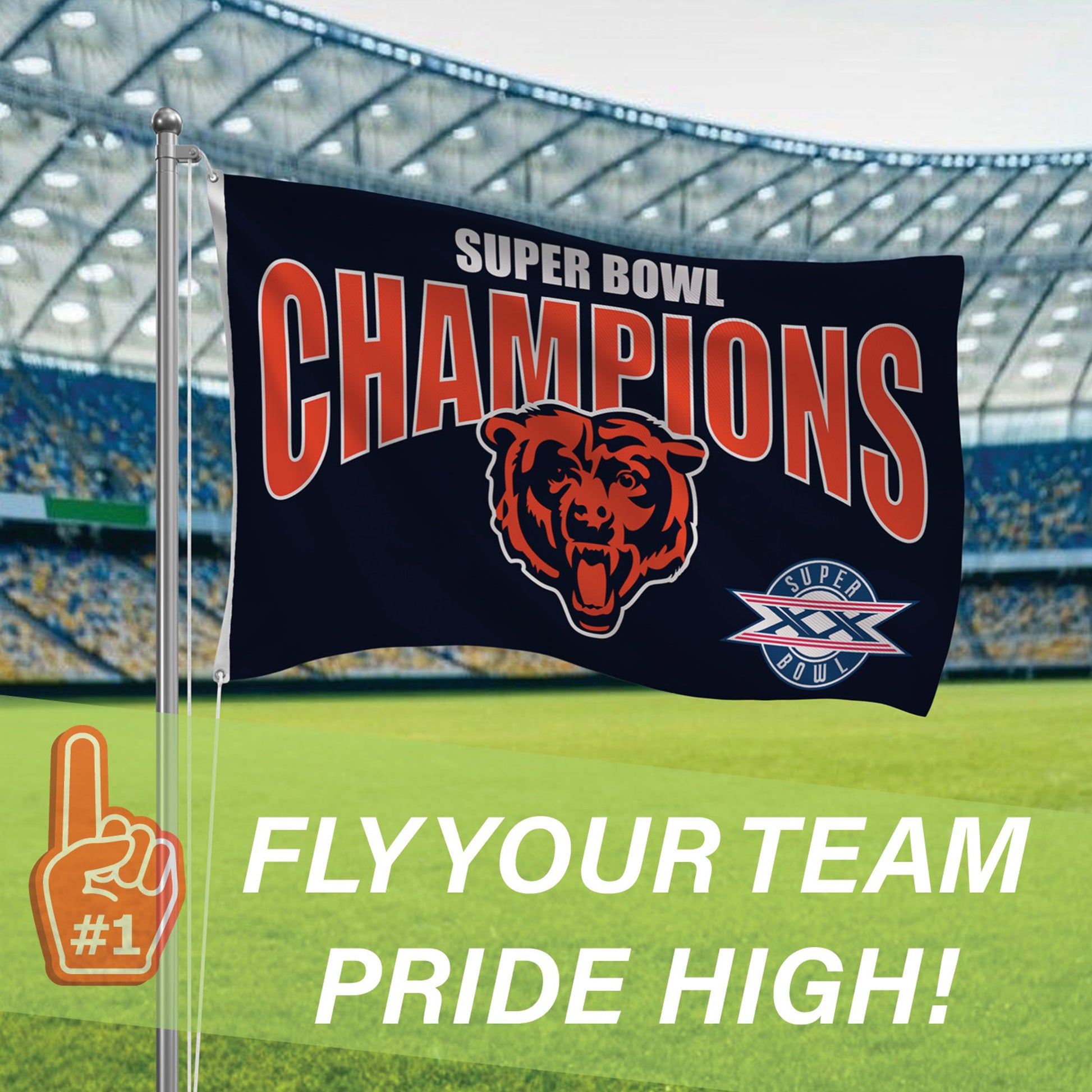 Chicago Bears Superbowl XX Champions Football 3x5 Flag - Tampa Home & Garden Store