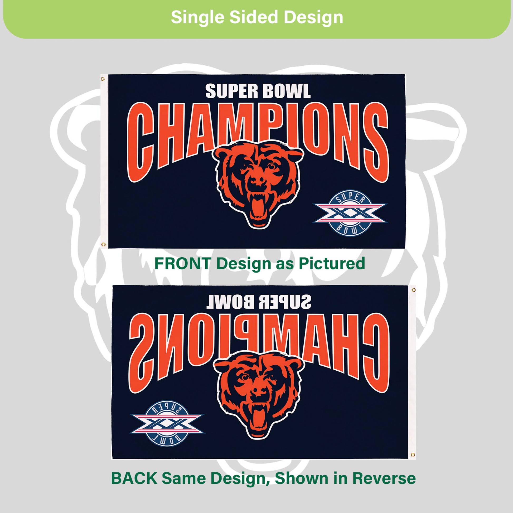 Chicago Bears Superbowl XX Champions Football 3x5 Flag - Tampa Home & Garden Store