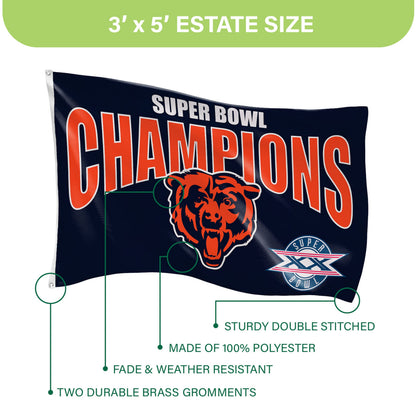 Chicago Bears Superbowl XX Champions Football 3x5 Flag - Tampa Home & Garden Store