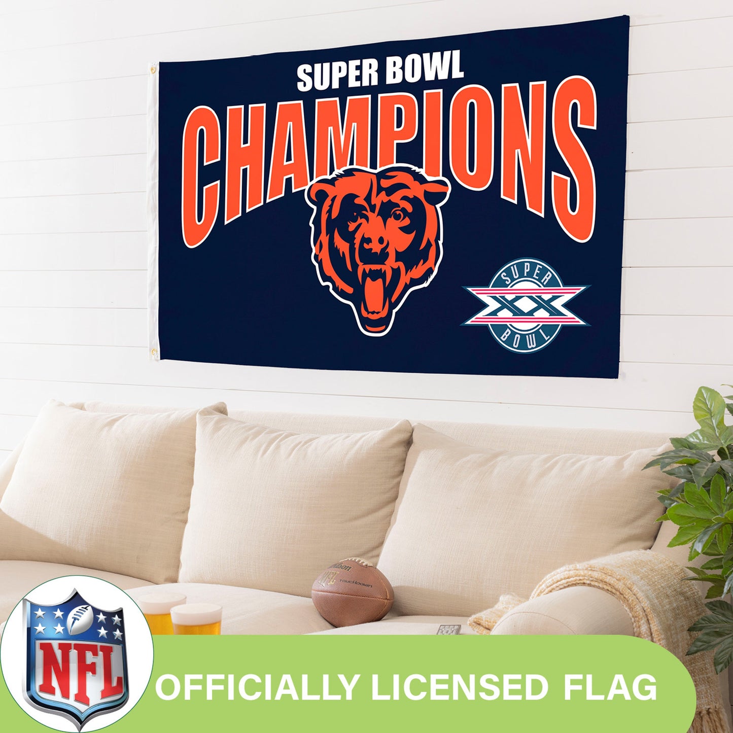 Chicago Bears Superbowl XX Champions Football 3x5 Flag - Tampa Home & Garden Store