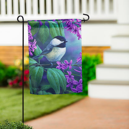 Chickadee on Lilac Suede Garden Flag - Tampa Home & Garden Store