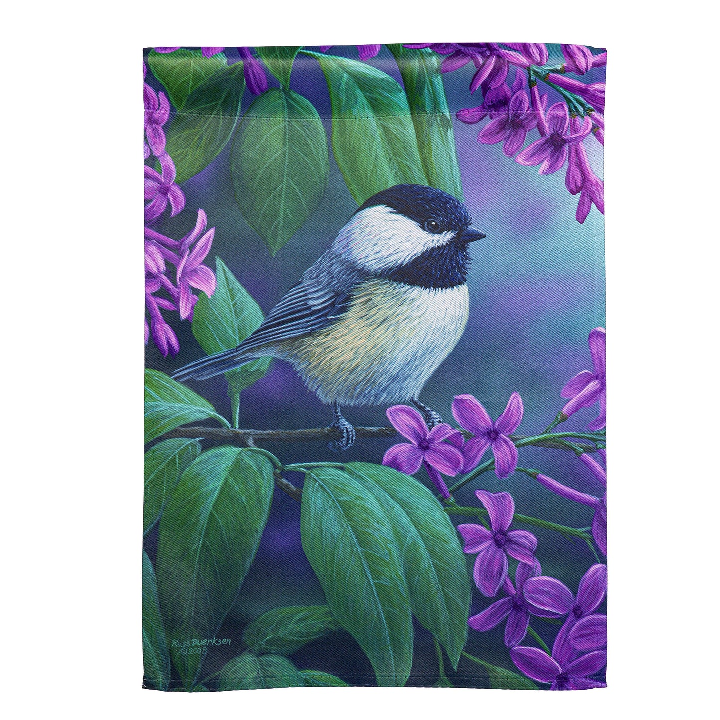 Chickadee on Lilac Suede Garden Flag - Tampa Home & Garden Store