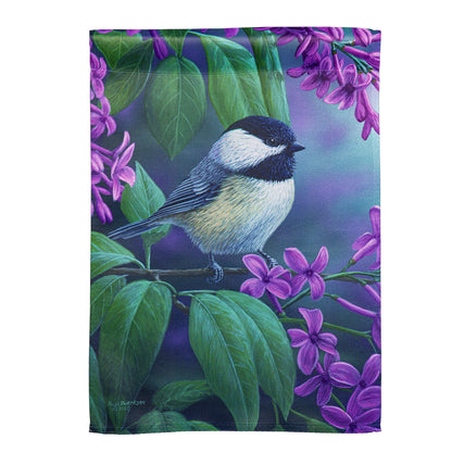 Chickadee on Lilac Suede Garden Flag - Tampa Home & Garden Store