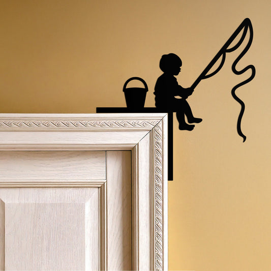 Child Fishing Corner Metal Wall Art – Playful Kids Silhouette Door Corner Decor-KAF610 - Tampa Home & Garden Store