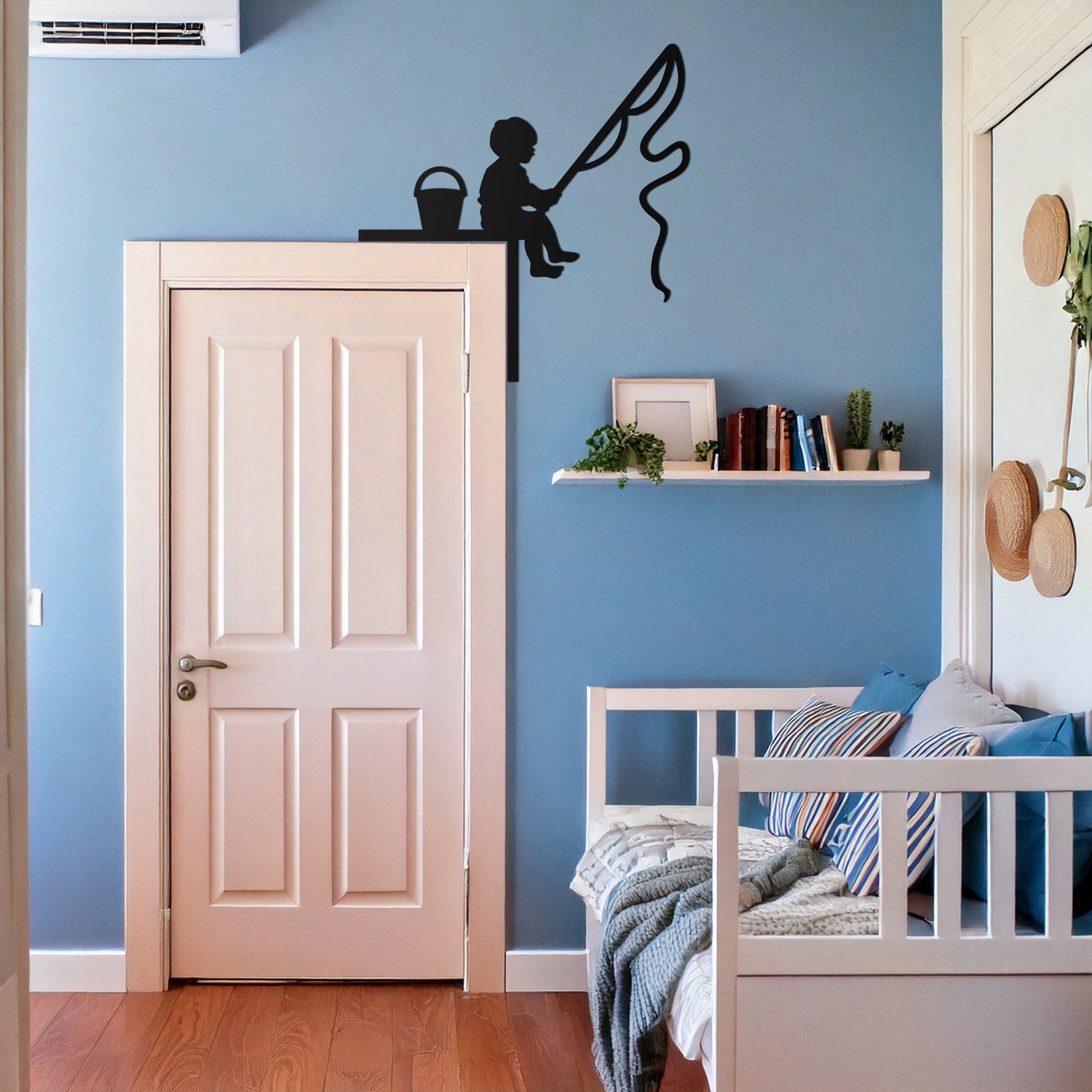 Child Fishing Corner Metal Wall Art – Playful Kids Silhouette Door Corner Decor-KAF610 - Tampa Home & Garden Store