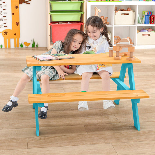 Children Outdoor Wooden Table with Bench Seats for Indoor and Outdoor Use-Natural - Tampa Home & Garden Store