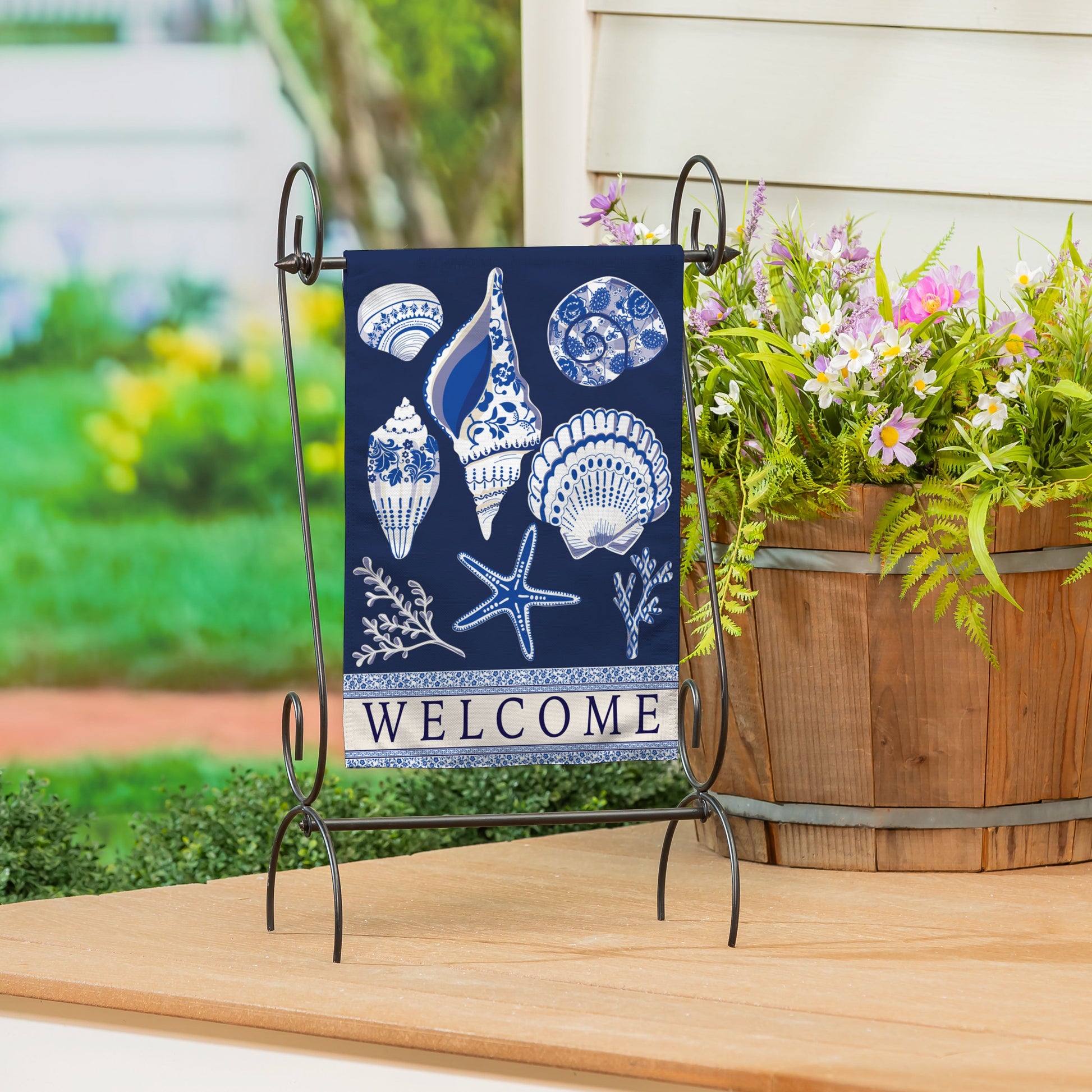 Chinoiserie Seashells Burlap Garden Flag - Tampa Home & Garden Store