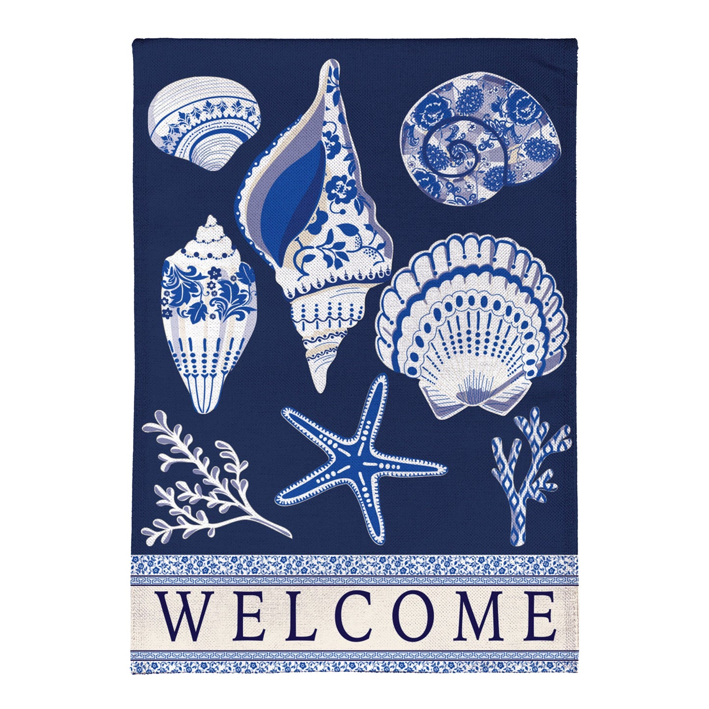 Chinoiserie Seashells Burlap Garden Flag - Tampa Home & Garden Store