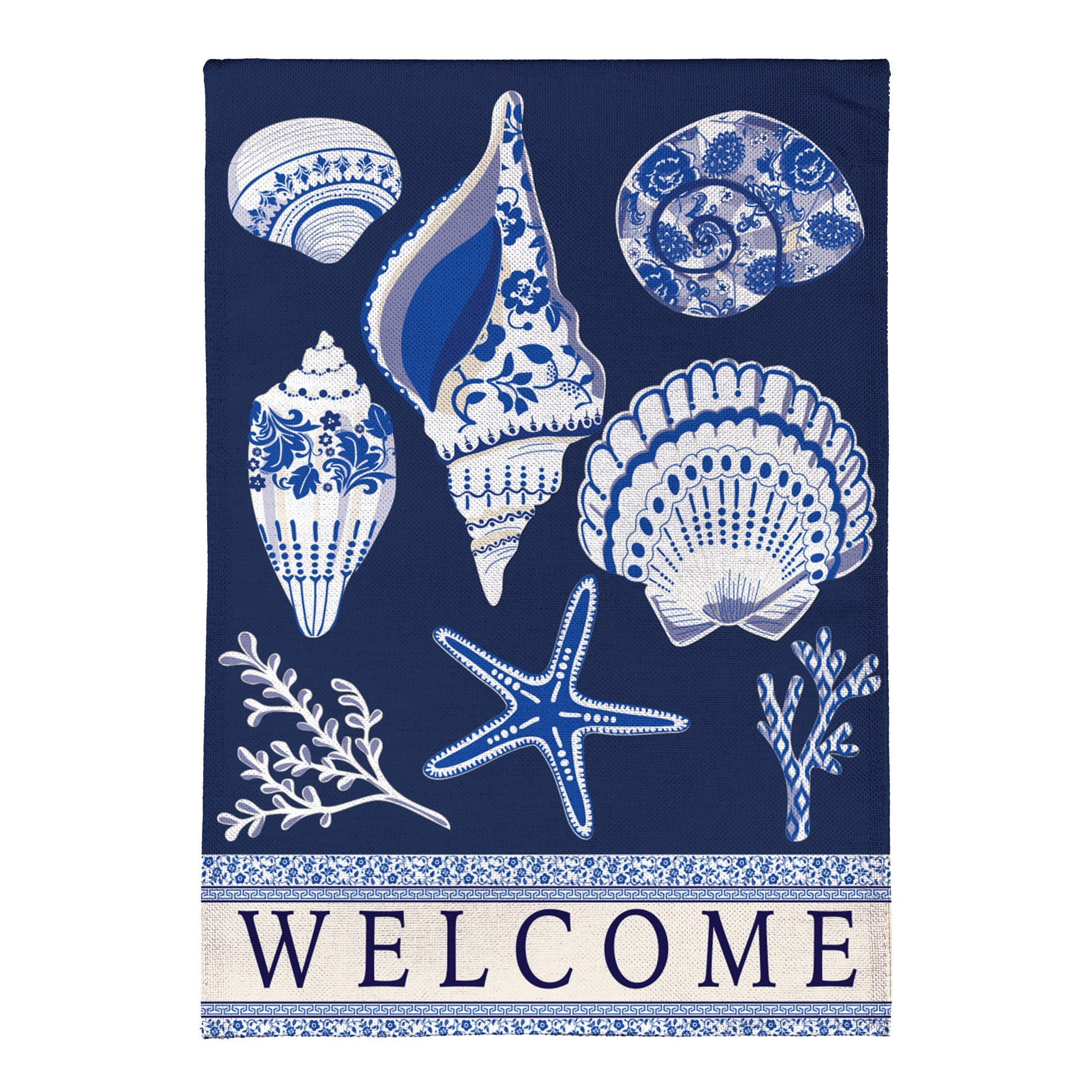 Chinoiserie Seashells Burlap Garden Flag - Tampa Home & Garden Store