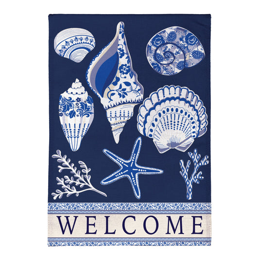 Chinoiserie Seashells Burlap House Flag - Tampa Home & Garden Store
