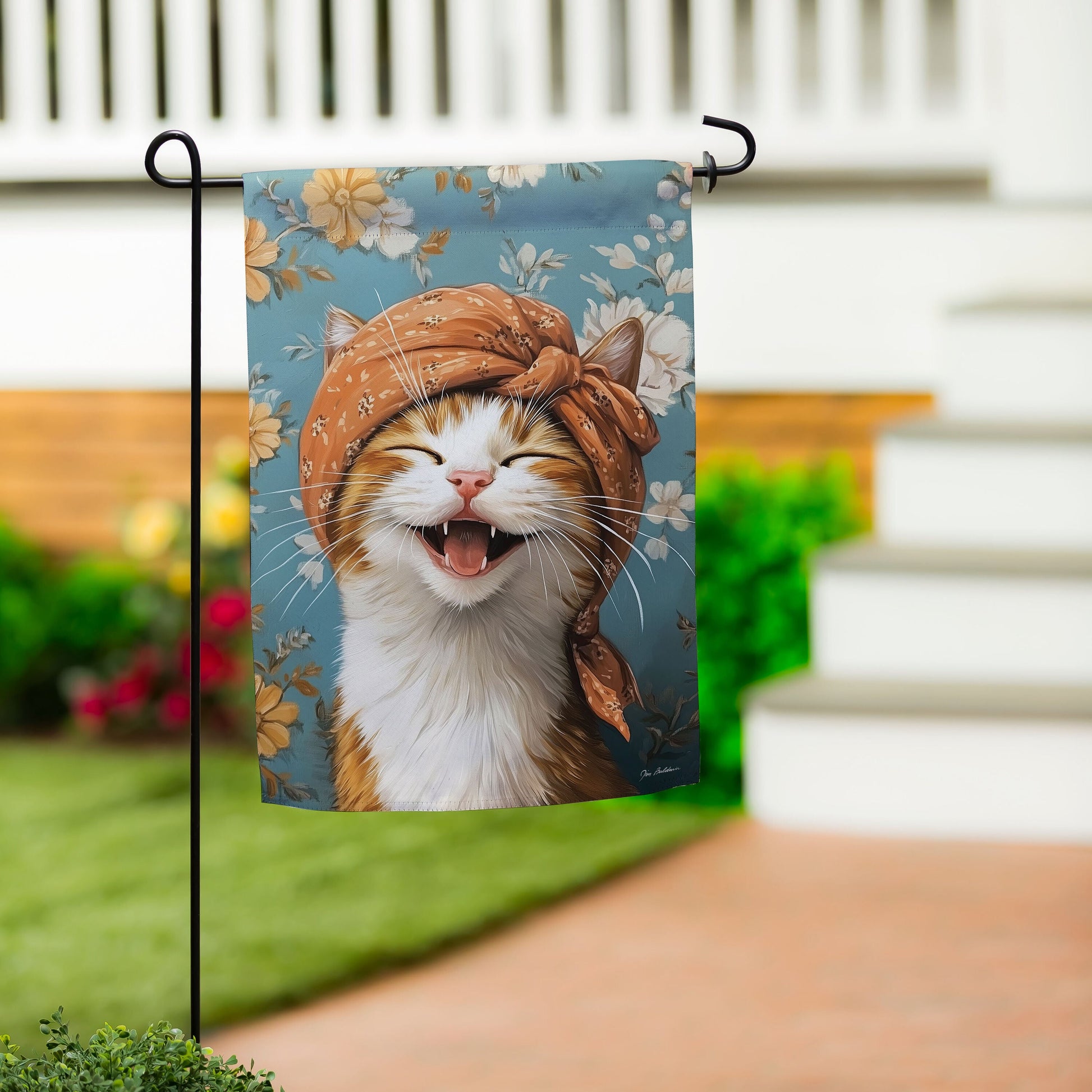 Christine The Joyful Cat Suede Garden Flag - Tampa Home & Garden Store