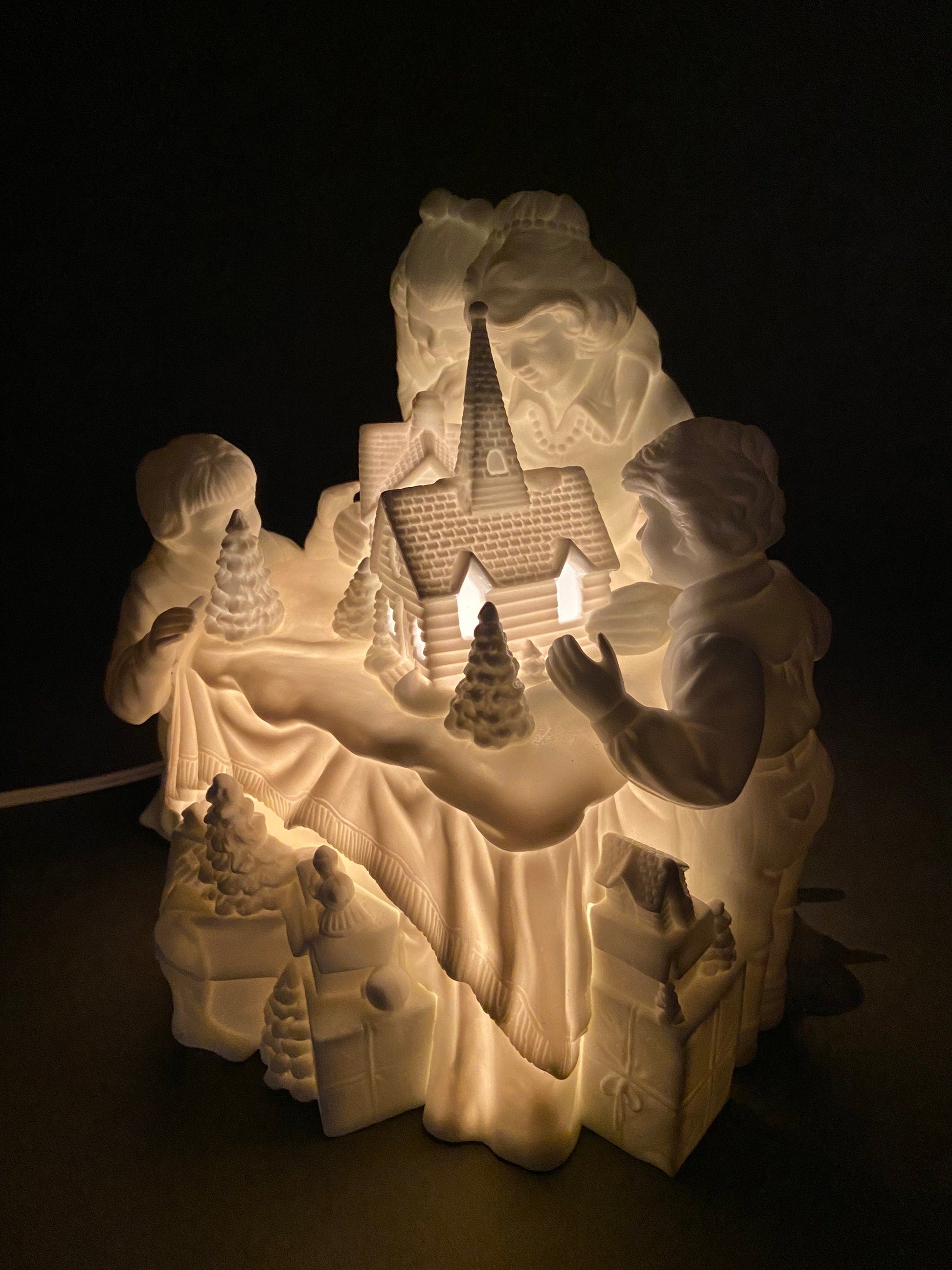 Christmas Accessories by Dept. 56. Family Tradition Winter Silhouette. Illuminated White Porcelain. Incredible Detail All Around. - Tampa Home & Garden Store
