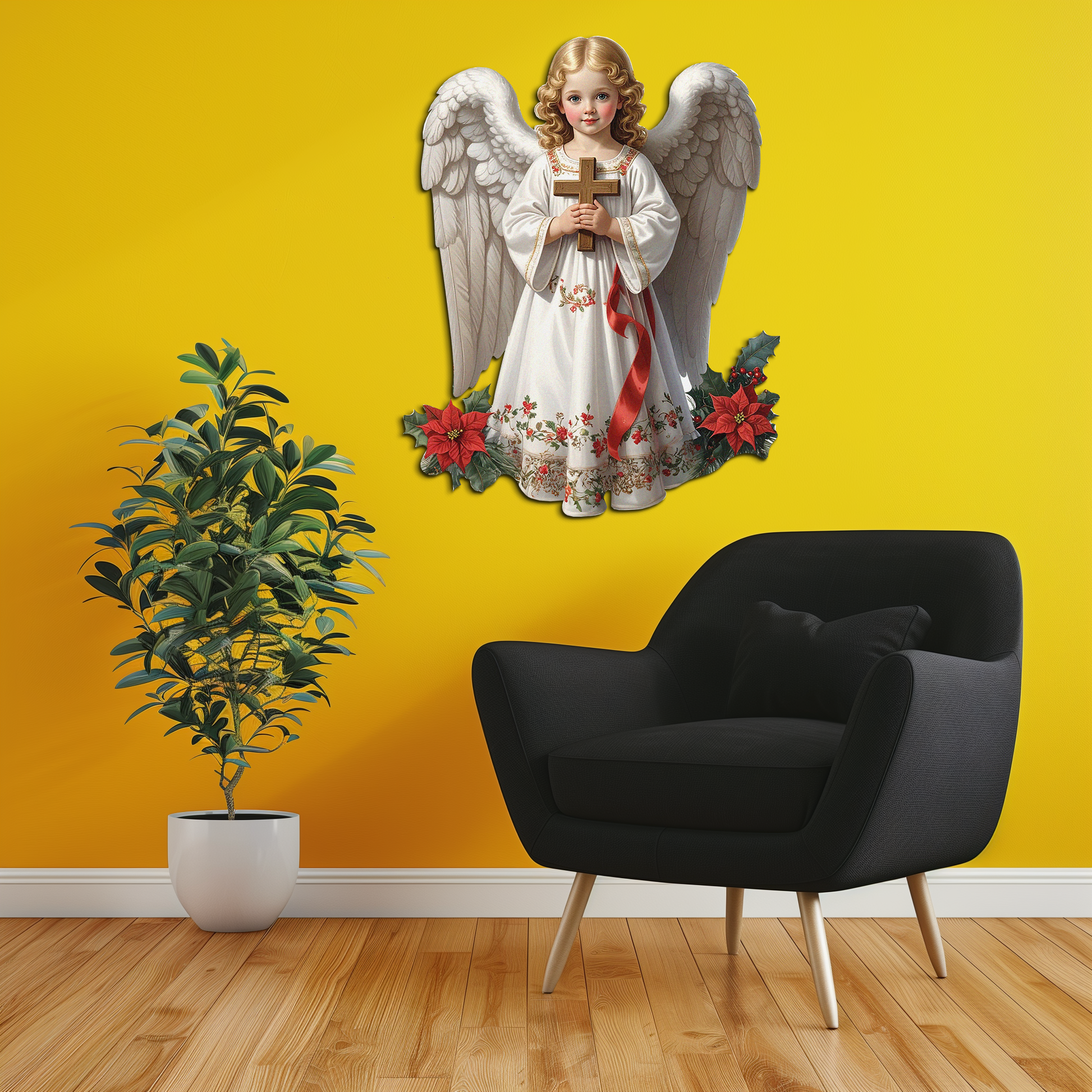 Christmas Angel Metal Wall Art – Holy Child UV Printed Decor-KAFUVM018 - Tampa Home & Garden Store