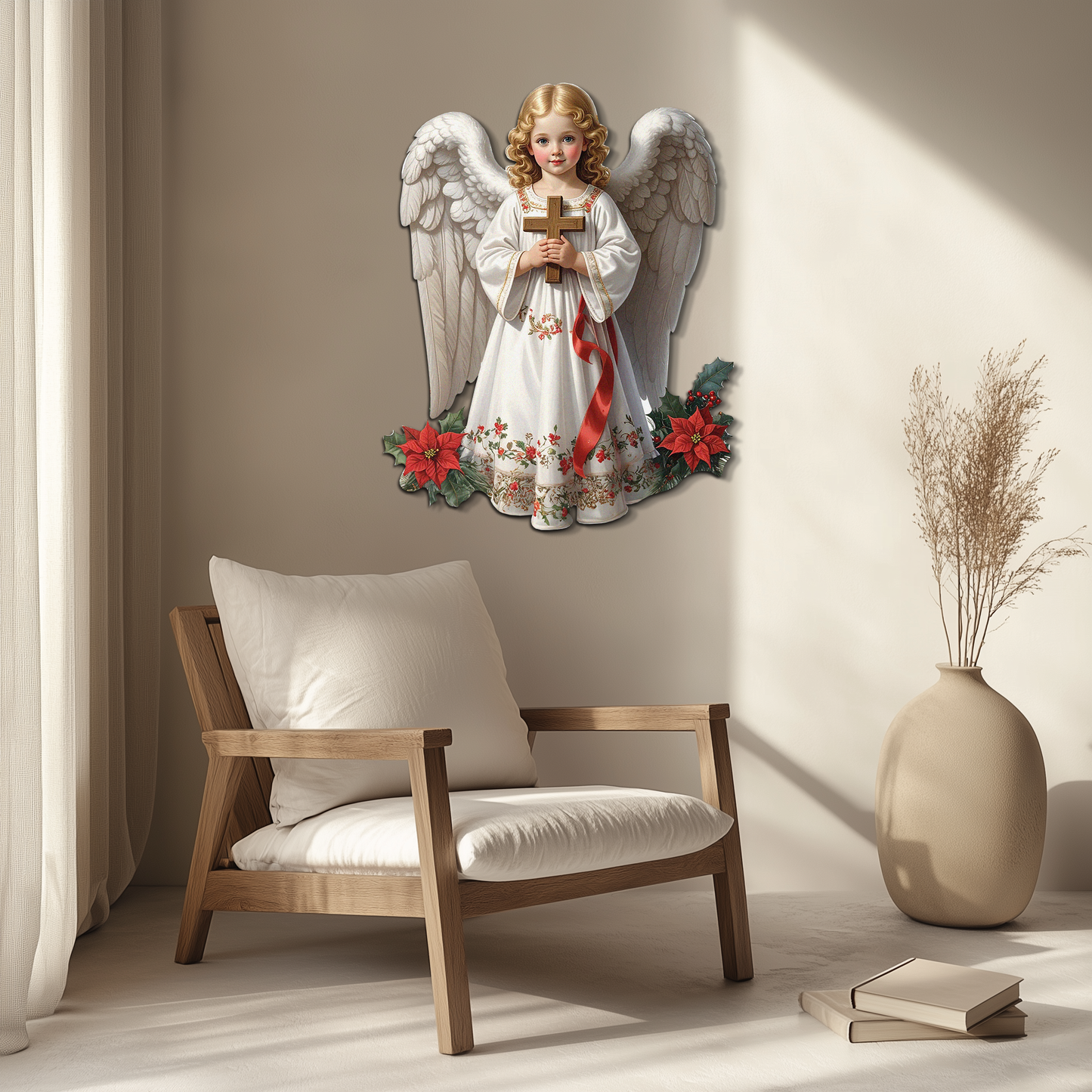 Christmas Angel Metal Wall Art – Holy Child UV Printed Decor-KAFUVM018 - Tampa Home & Garden Store