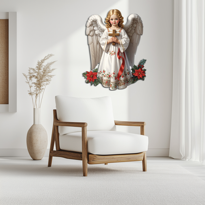Christmas Angel Metal Wall Art – Holy Child UV Printed Decor-KAFUVM018 - Tampa Home & Garden Store