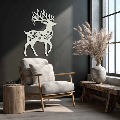 Christmas Reindeer Metal Wall Art - Decorative Holiday Steel Deer Design- KAF308 - Tampa Home & Garden Store