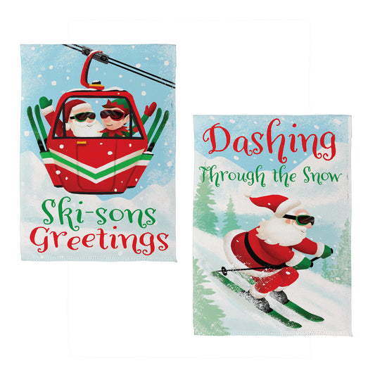 Christmas Skiing Suede Garden Flag Double Sided - Tampa Home & Garden Store