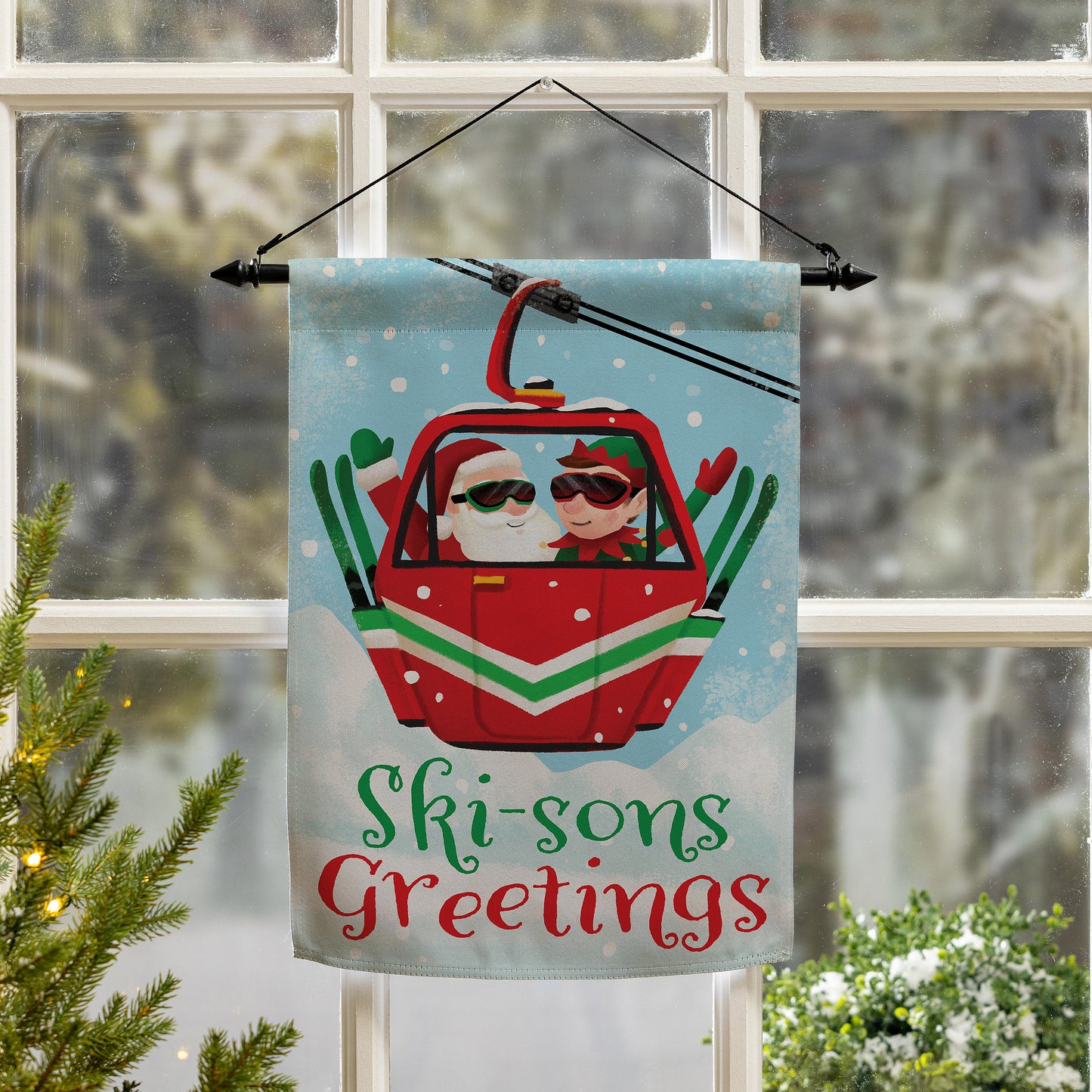 Christmas Skiing Suede Garden Flag Double Sided - Tampa Home & Garden Store