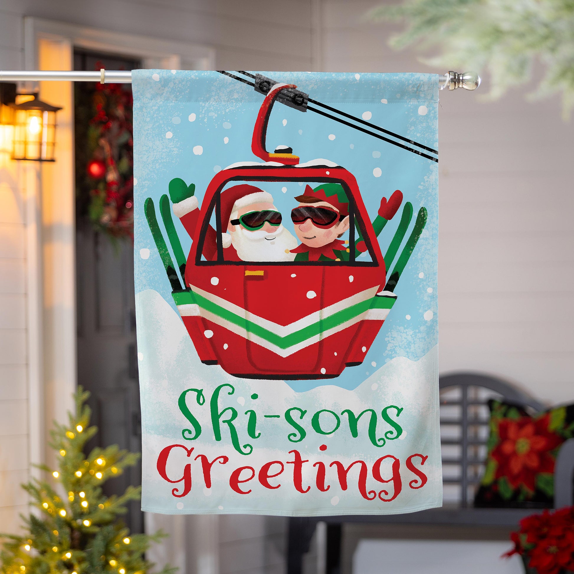 Christmas Skiing Suede House Flag Double Sided - Tampa Home & Garden Store