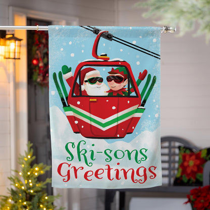 Christmas Skiing Suede House Flag Double Sided - Tampa Home & Garden Store