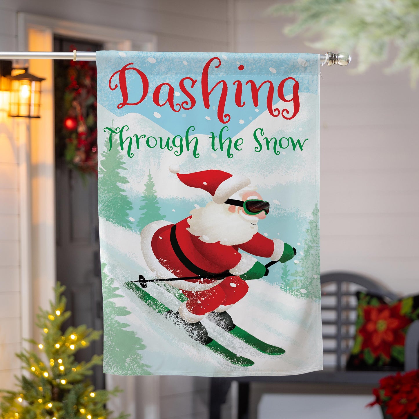 Christmas Skiing Suede House Flag Double Sided - Tampa Home & Garden Store