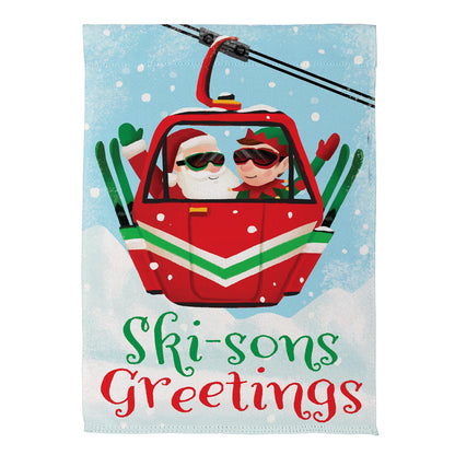 Christmas Skiing Suede House Flag Double Sided - Tampa Home & Garden Store