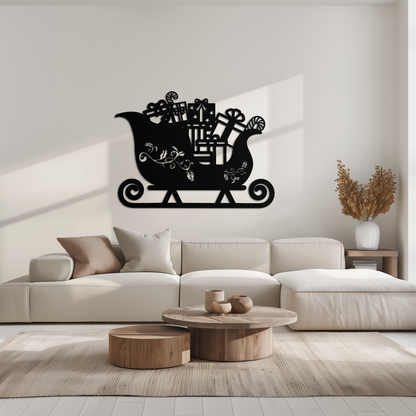 Christmas Sleigh Metal Wall Art - Festive Holiday Decor- KAF292 - Tampa Home & Garden Store