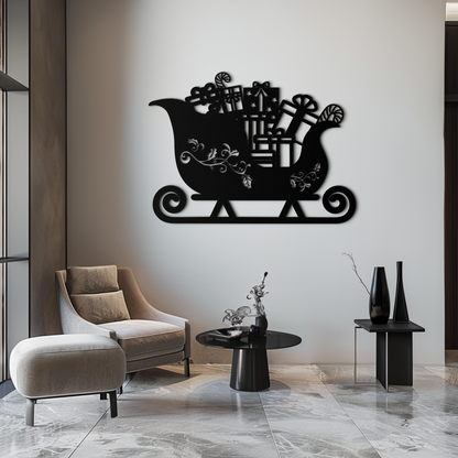 Christmas Sleigh Metal Wall Art - Festive Holiday Decor- KAF292 - Tampa Home & Garden Store