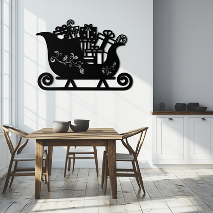 Christmas Sleigh Metal Wall Art - Festive Holiday Decor- KAF292 - Tampa Home & Garden Store