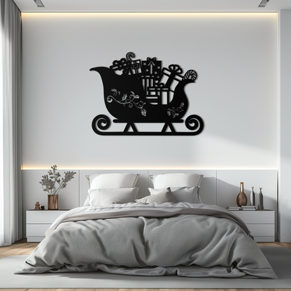 Christmas Sleigh Metal Wall Art - Festive Holiday Decor- KAF292 - Tampa Home & Garden Store