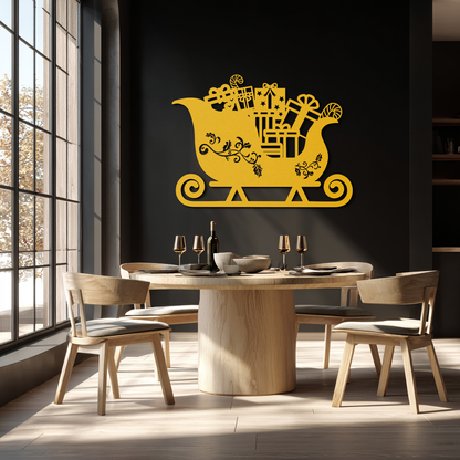 Christmas Sleigh Metal Wall Art - Festive Holiday Decor- KAF292 - Tampa Home & Garden Store