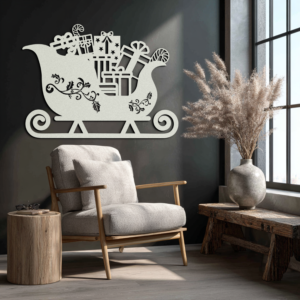 Christmas Sleigh Metal Wall Art - Festive Holiday Decor- KAF292 - Tampa Home & Garden Store